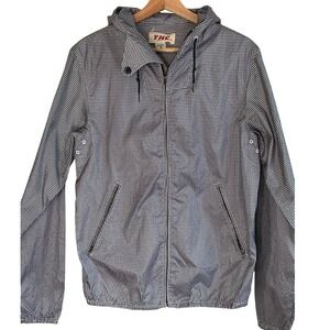 YMC Basic Windbreaker Navy White Mens Medium Gingham Hooded Zip Jacket